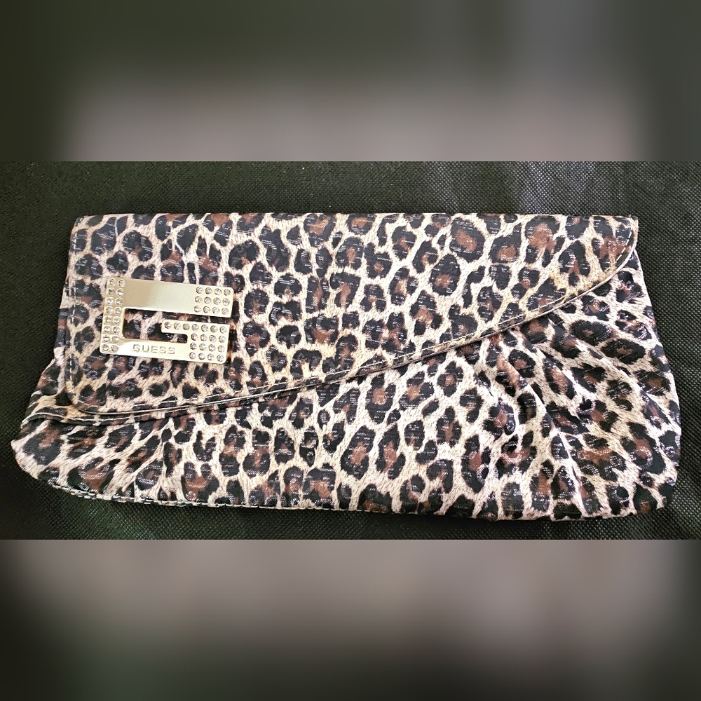 Guess Animal Print Clutch with Silver Accents